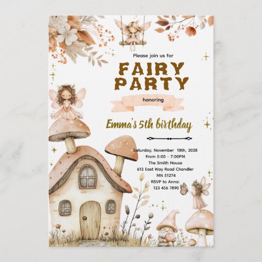 Invitation de fête enchantée bohème fée (Devant)