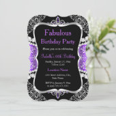 Invitation de fête fabuleuse violet argent noir (Debout devant)