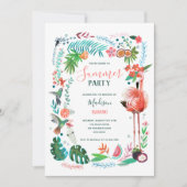 Invitation de fête flamant rose florale tropicale (Devant)