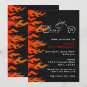 Invitation de fête Flammes Cuir Moto Biker (Devant / Derrière)