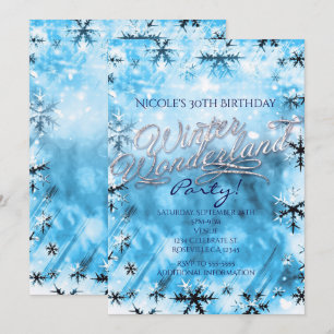 Invitation de fête Flocons de neige bleus Pays des