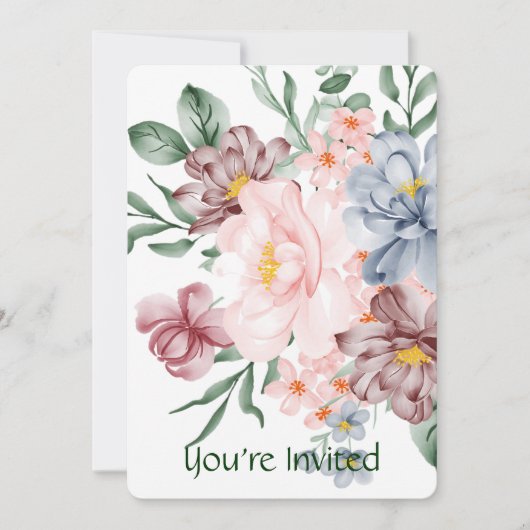 Invitation de fête florale aquarelle (Devant)