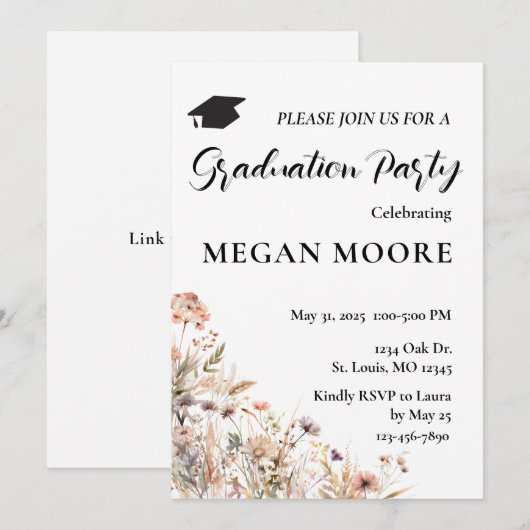 Invitation de fête florale boho (Devant / Derrière)