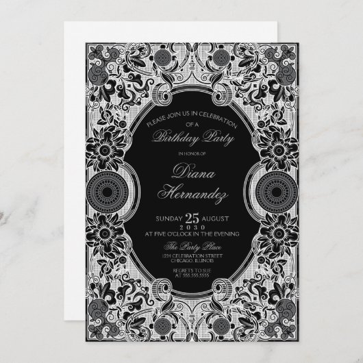 Invitation de fête florale ornée (Devant / Derrière)