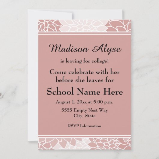Invitation de fête florale rose et blanche pour le (Devant)