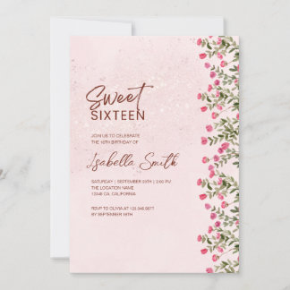 Invitation de fête Florale Sweet 16 – Élégant Rust