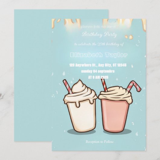 Invitation de fête folle de milkshake – Sucré Colo (Devant / Derrière)