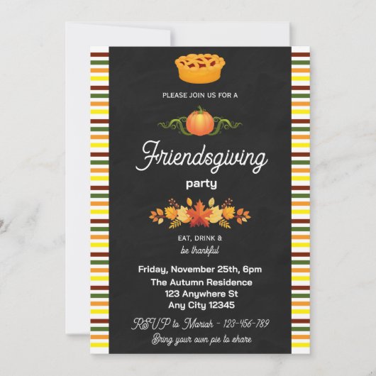 Invitation de fête Friendsgiving sur tableau noir (Devant)