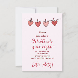 Invitation de fête Galentines Love Pattern Hearts