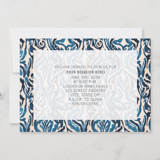 Invitation de fête générique à motif Ikat bleu abs (Devant)