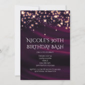 Invitation de fête glamour en soie violette et dor (Devant)