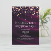 Invitation de fête glamour en soie violette et dor (Debout devant)