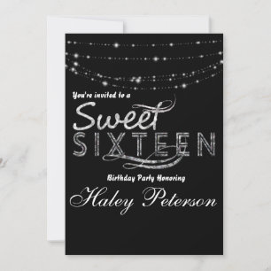 Invitation de fête Glitter Glam 16 ans Noir Argent