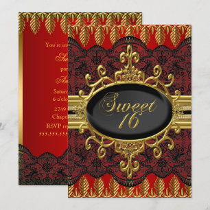 Invitation de fête Gold Red Leaf Lace Sweet 16