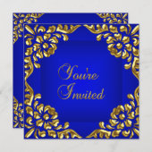 Invitation de fête Gold Royal Blue Toutes les occa (Devant / Derrière)