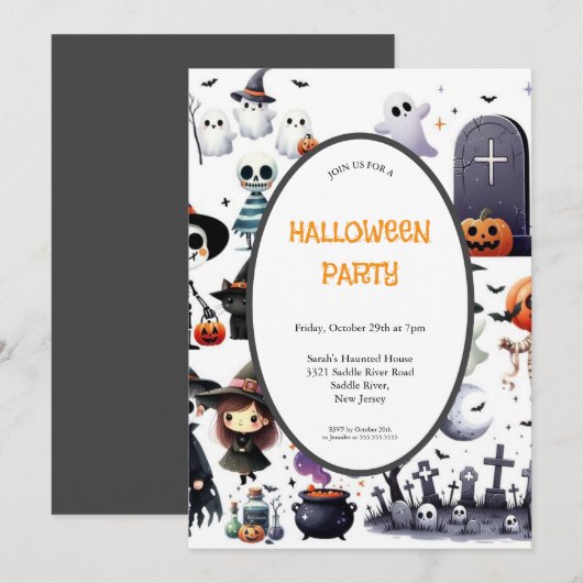 INVITATION DE FÊTE GRIS ET ORANGE HALLOWEEN (Devant / Derrière)
