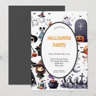 INVITATION DE FÊTE GRIS ET ORANGE HALLOWEEN