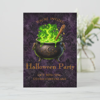 Invitation de fête Halloween Chaudron de Sorcière