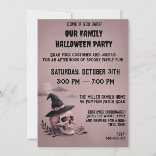 Invitation de fête Halloween Crâne de Sorcière Vin