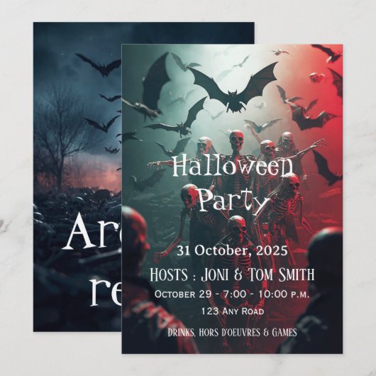 Invitation de fête Halloween de zombie éditable |  (Devant / Derrière)