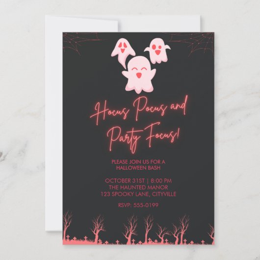 Invitation de fête Halloween fantômes roses mignon (Devant)