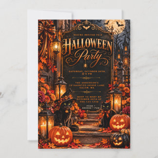 Invitation de fête Halloween gothique avec chats n