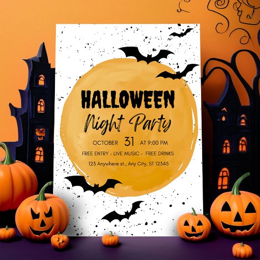 Invitation de fête Halloween modifiable Bats noirs