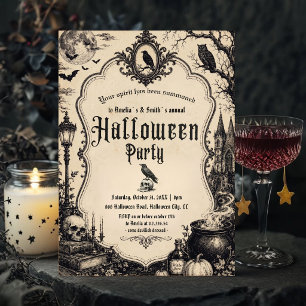 Invitation de fête Halloween vintage Corbeau got