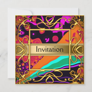Invitation de fête Harlequin or Toute fête