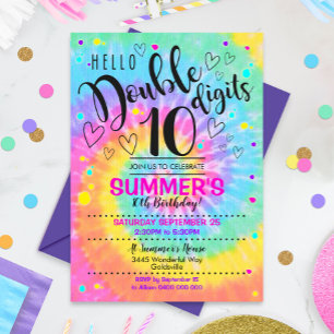 Invitation de fête Hello Double Digits Tie Dye 10è