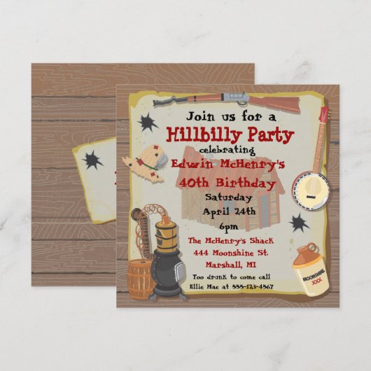 Invitation de fête Hillbilly (Devant / Derrière)