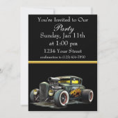 Invitation de fête Hot Rod avec bande de feuille d (Devant)