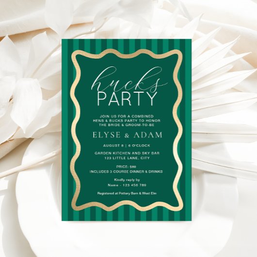 Invitation de fête Hucks à rayure verte ondulée
