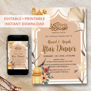 Invitation de fête Iftar florale boho terreuse
