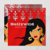 Invitation de fête indienne Bindi argent rouge (Devant / Derrière)