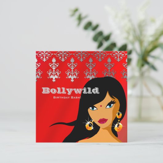 Invitation de fête indienne Bindi argent rouge (Debout devant)