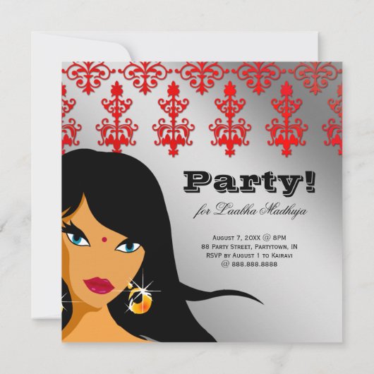 Invitation de fête indienne Bindi argent rouge (Dos)