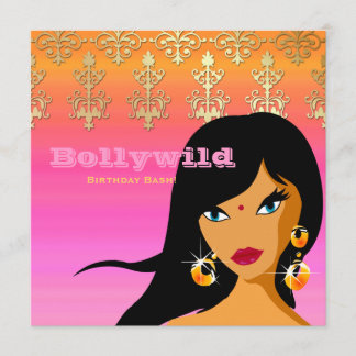 Invitation de fête indienne Or Rose Orange Bindi