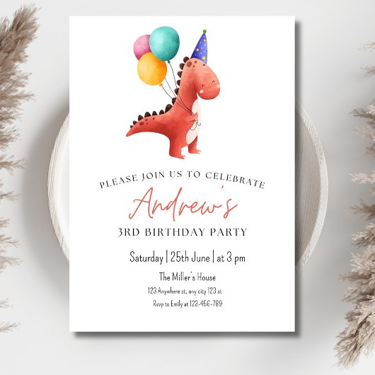 Invitation de fête jurassique dinosaure pour garço