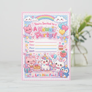 Invitation de fête Kawaii – Anniversaire pastel mi