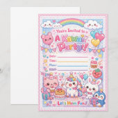 Invitation de fête Kawaii – Anniversaire pastel mi (Devant / Derrière)