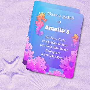 Invitation de fête licorne de mer colorée