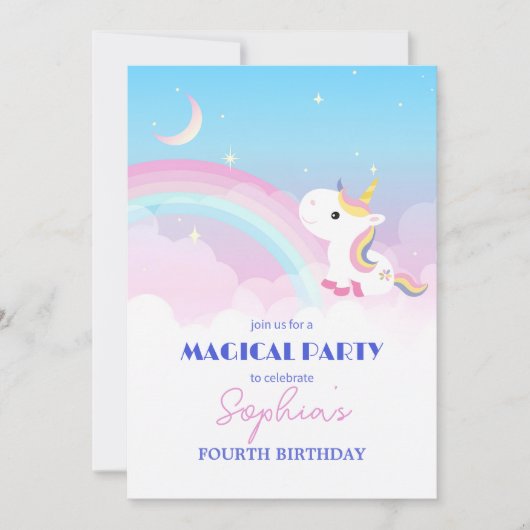 Invitation de fête licorne Étincelle & Nuages (Devant)