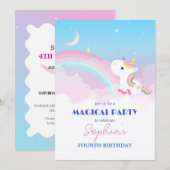 Invitation de fête Licorne Étincelles et Nuages (Devant / Derrière)
