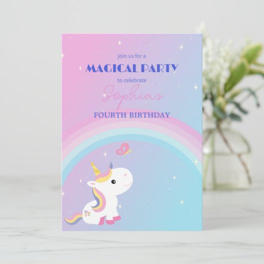 Invitation de fête Licorne Étincelles et Nuages (Debout devant)