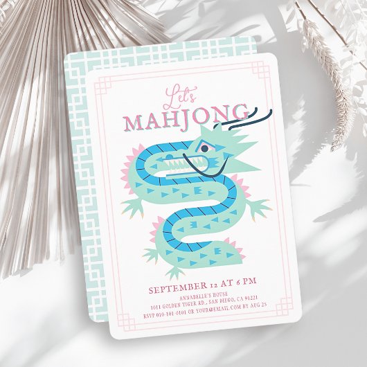 Invitation de fête Mahjong Dragon Vert Jade Rose C