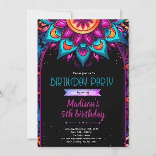 Invitation de fête mandala colorée (Devant)