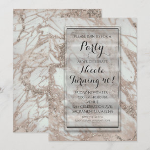 Invitation de fête Marbre Glam Rose Rose Pink Or A