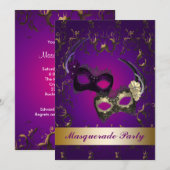 Invitation de fête masquée de Mardi Gras violet (Devant / Derrière)
