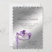 Invitation de fête masquée violette avec confettis (Dos)